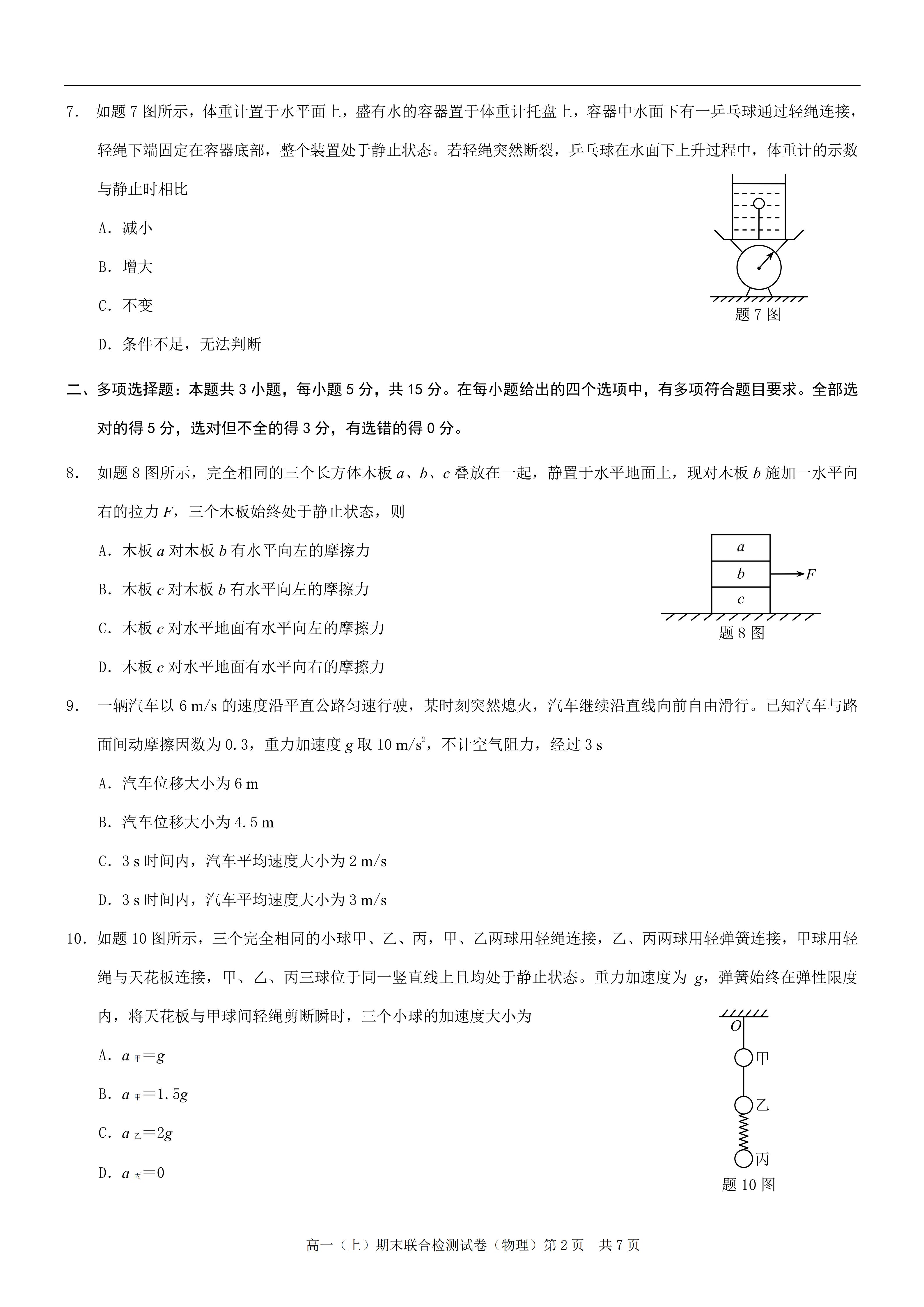 图片[2]-高一物理上学期期末期末试卷-必修1-铅笔壳