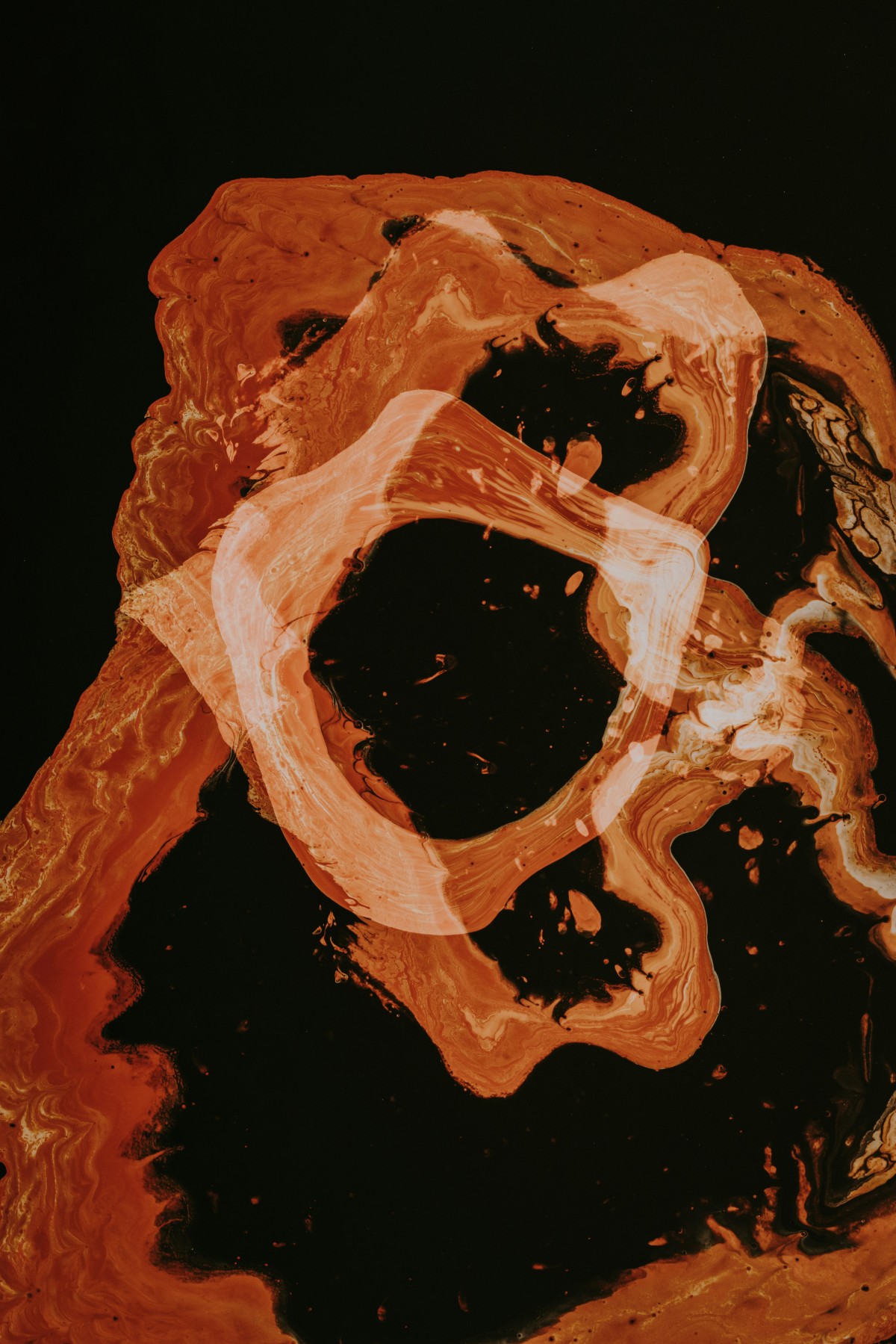 4K 高清橙黑流体艺术抽象纹理创意桌面壁纸-觅屏壁纸