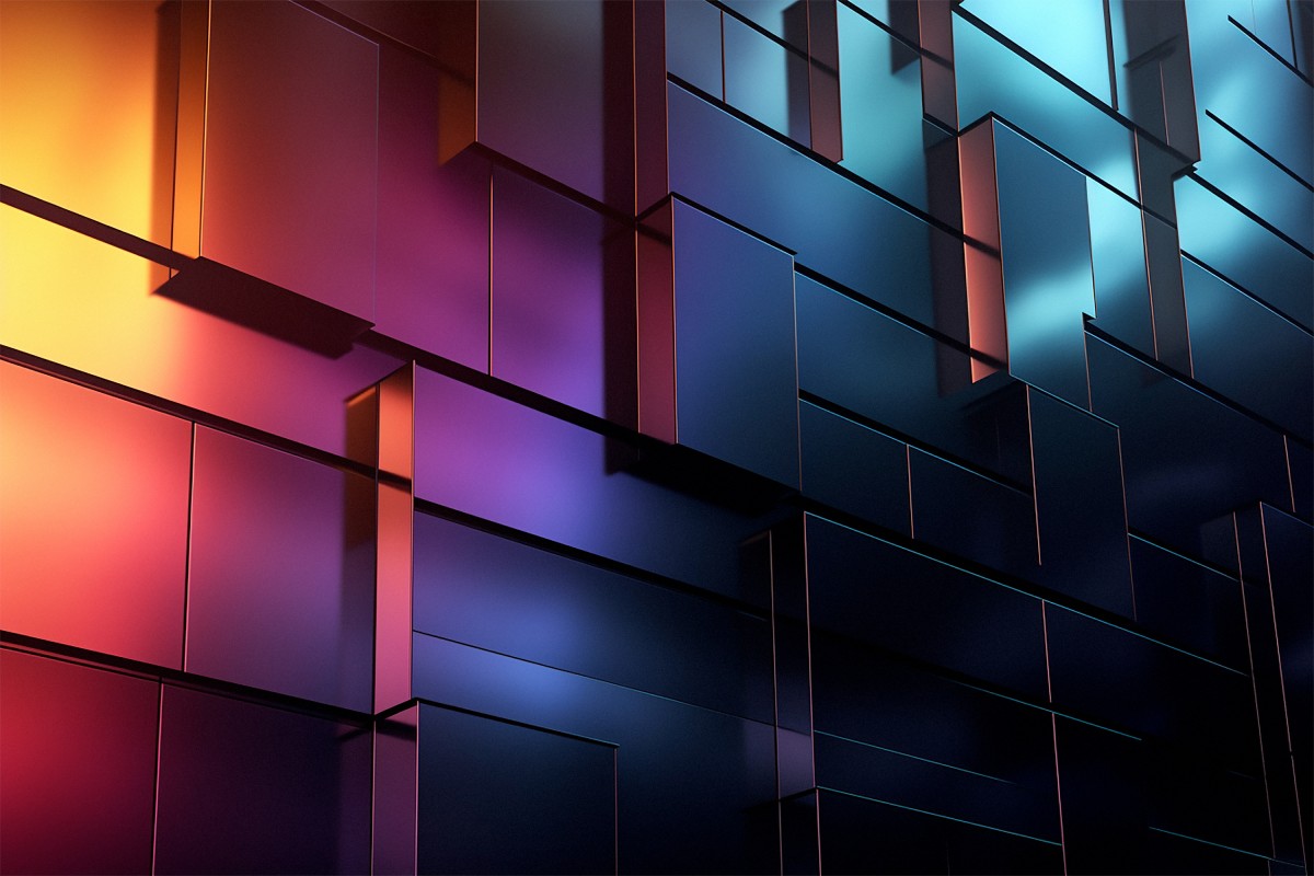 4K 超清赛博科技风壁纸｜渐变金属质感几何方块高清桌面壁纸-觅屏壁纸